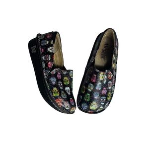 Alegria multicolor sugar skulls day of the dead platform Mary Jane slip on 36
